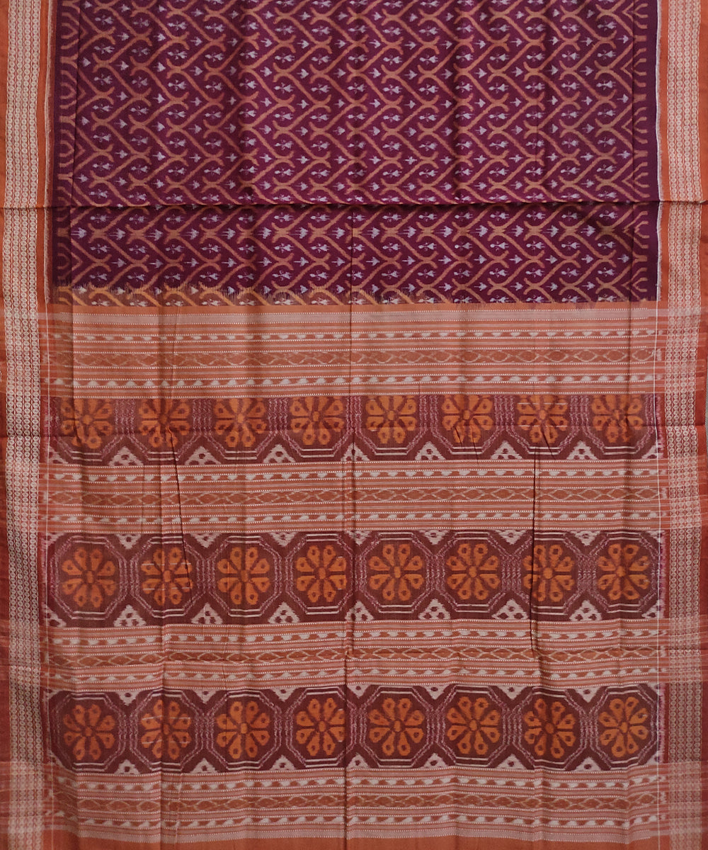 Maroon tawny brown cotton handwoven sambalpuri saree