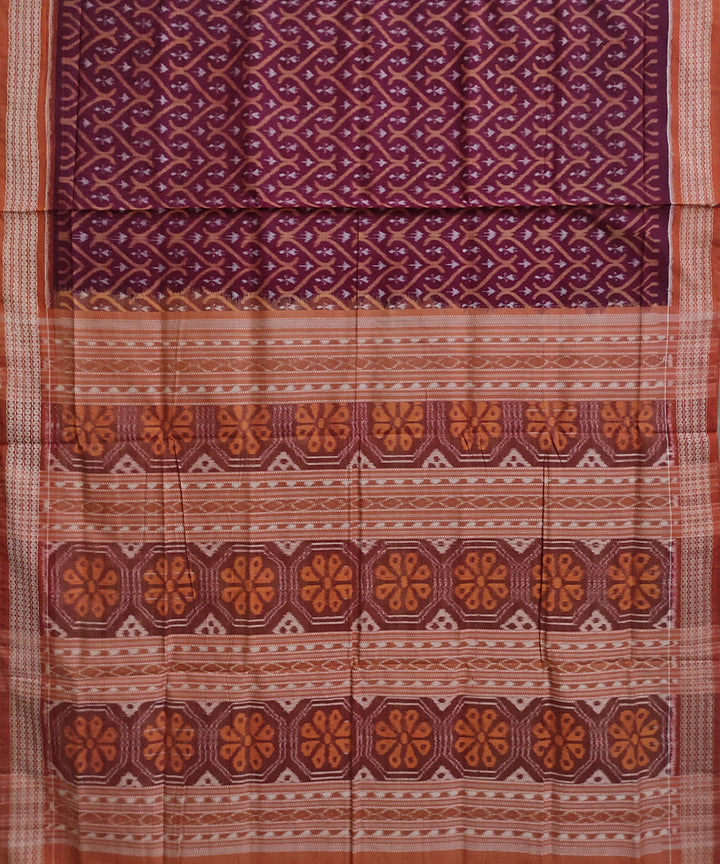 Maroon tawny brown cotton handwoven sambalpuri saree