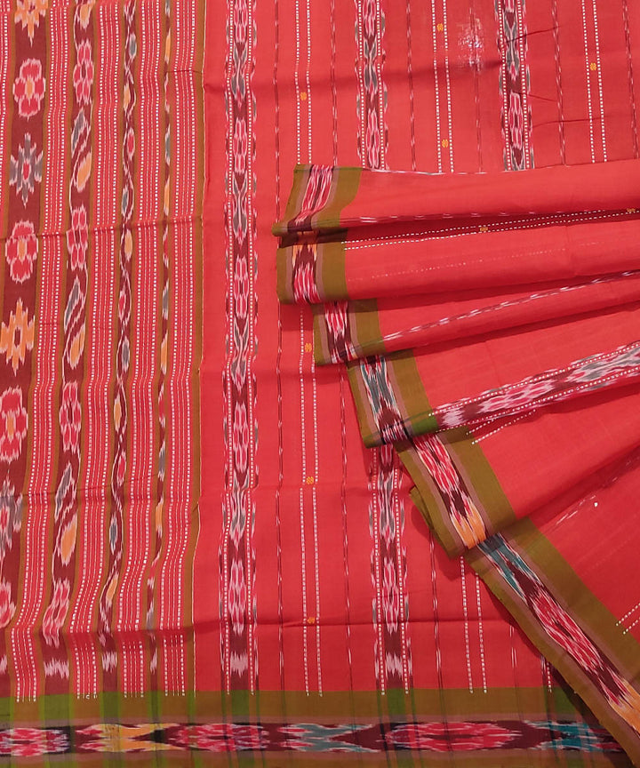 Red green handwoven cotton odisha ikat berhampuri saree