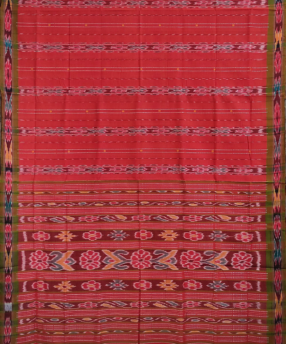 Red green handwoven cotton odisha ikat berhampuri saree