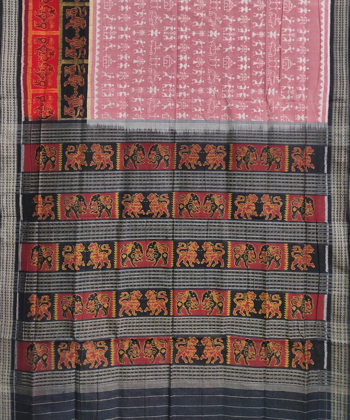 Peach black cotton handwoven sambalpuri saree