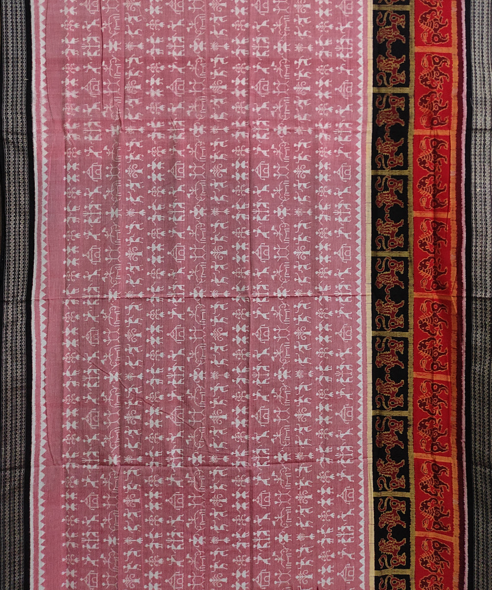Peach black cotton handwoven sambalpuri saree