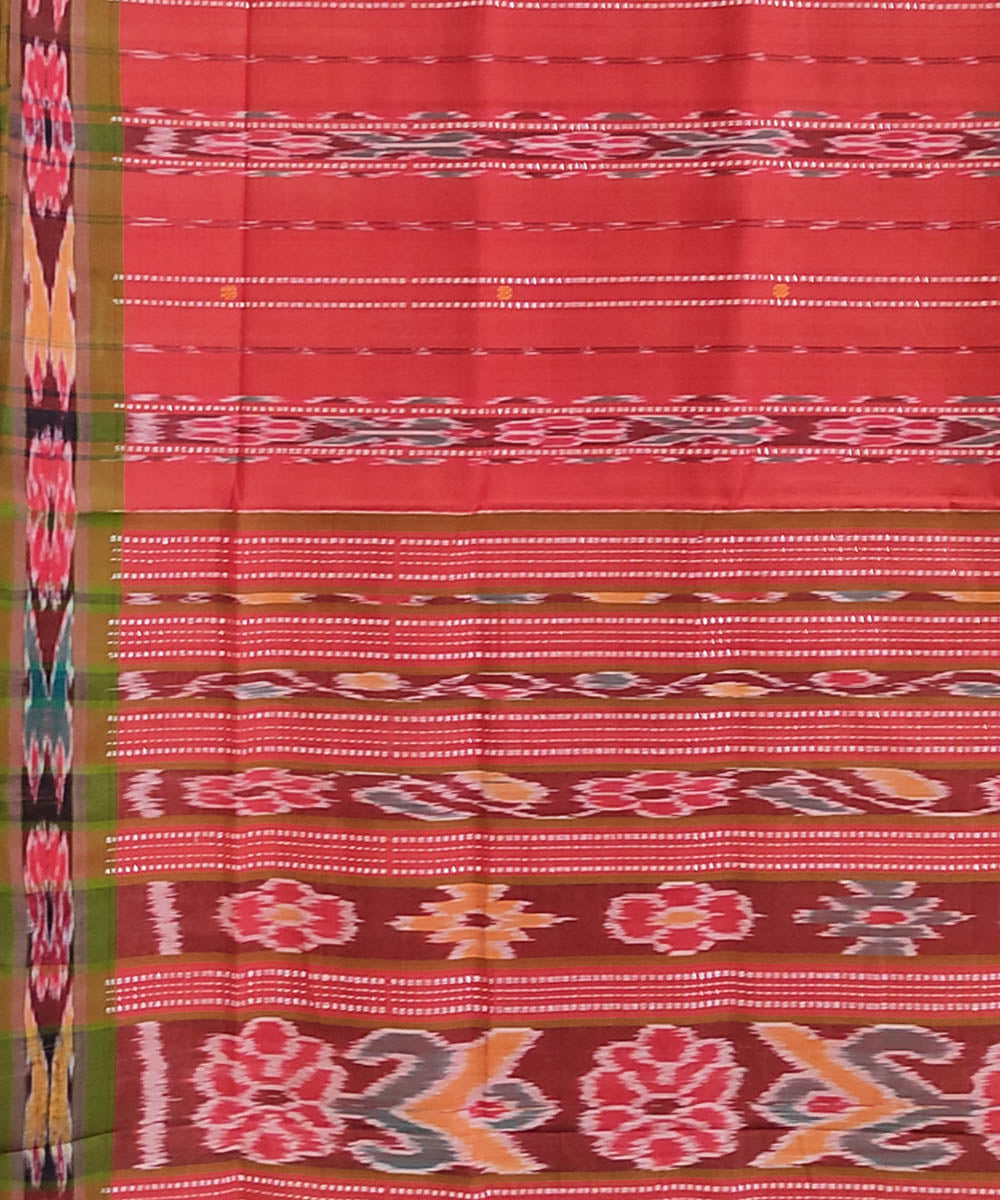 Red green handwoven cotton odisha ikat berhampuri saree