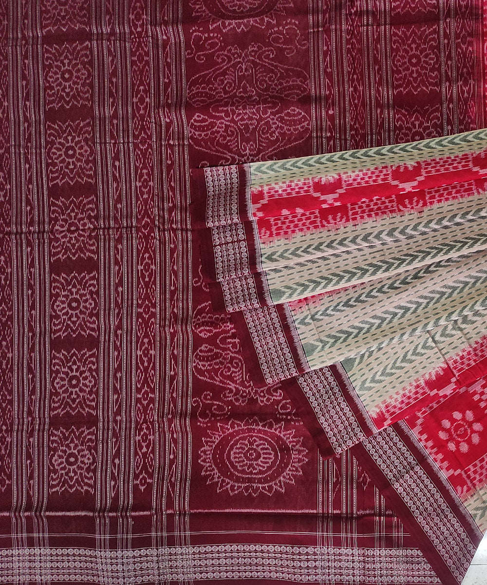 Red grey maroon cotton handwoven sambalpuri saree