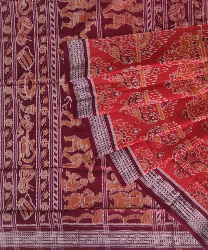 Brown rust maroon cotton handwoven sambalpuri saree