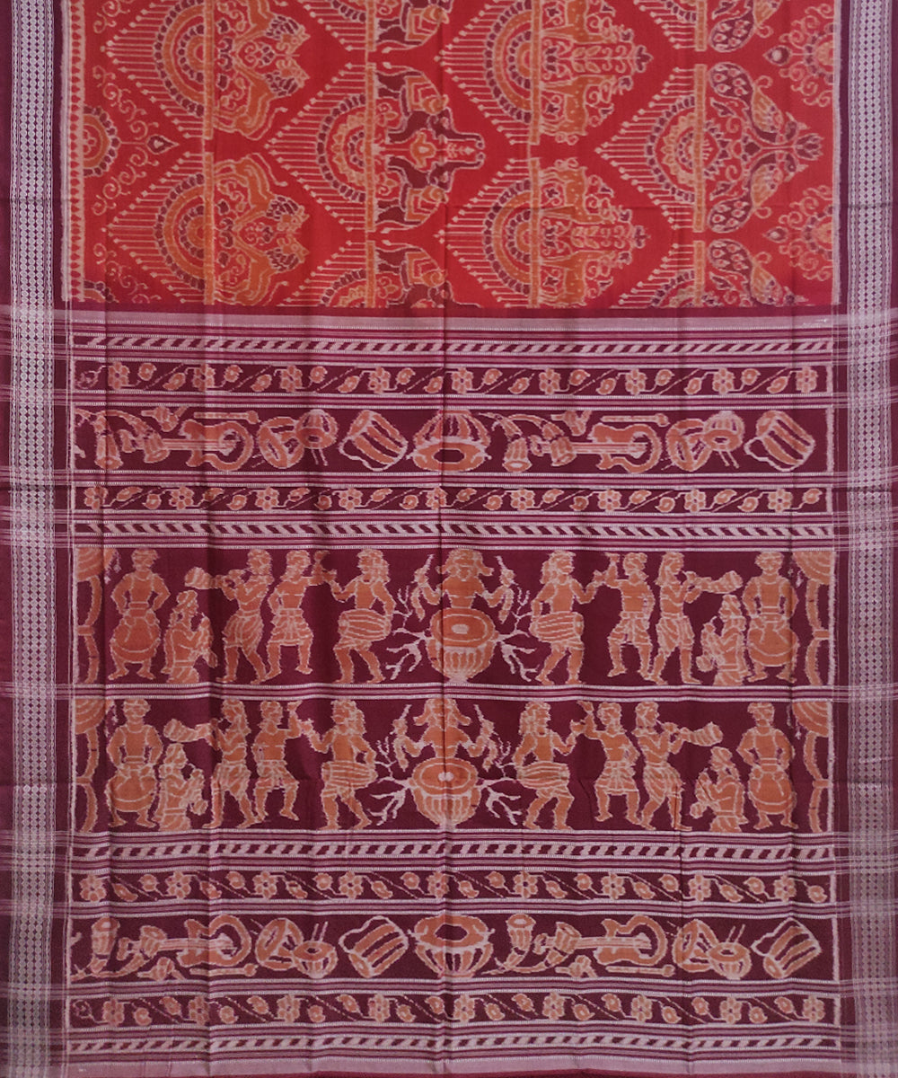 Brown rust maroon cotton handwoven sambalpuri saree