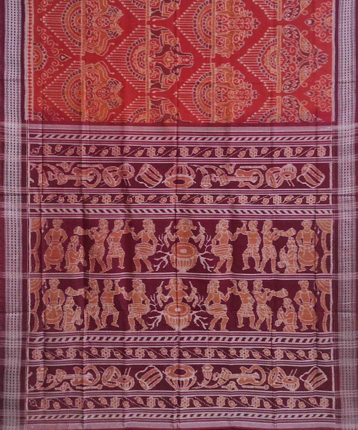 Brown rust maroon cotton handwoven sambalpuri saree