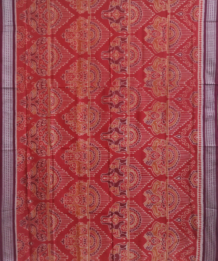 Brown rust maroon cotton handwoven sambalpuri saree