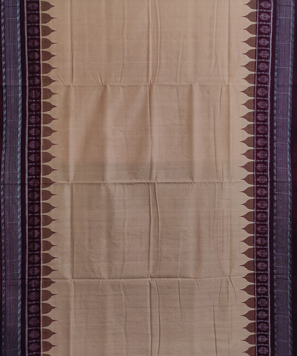 Beige maroon cotton handwoven sambalpuri saree