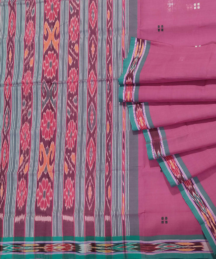 Pink and blue handwoven cotton odisha ikat saree