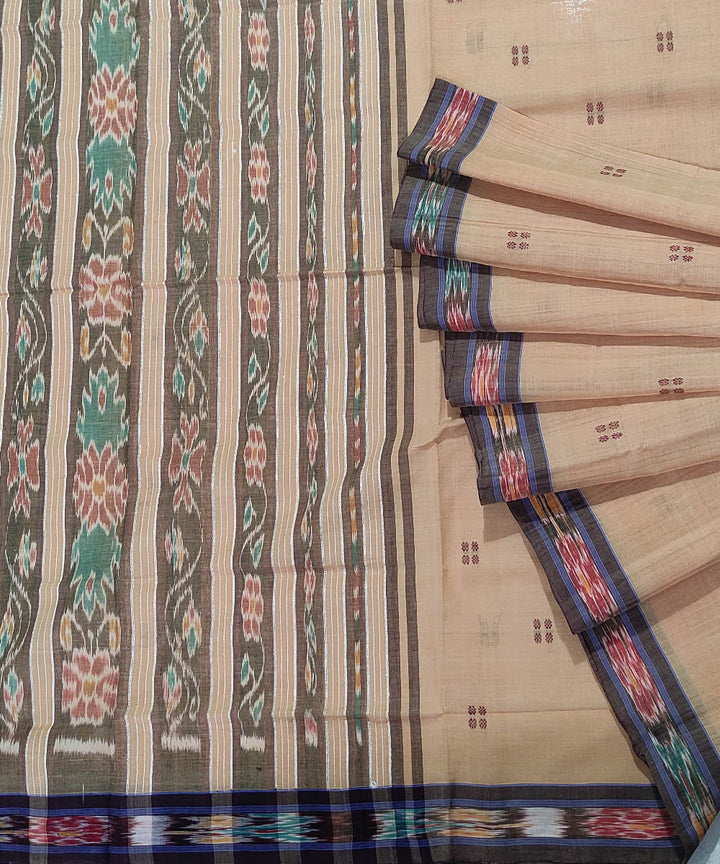 Beige black handwoven cotton odisha ikat saree