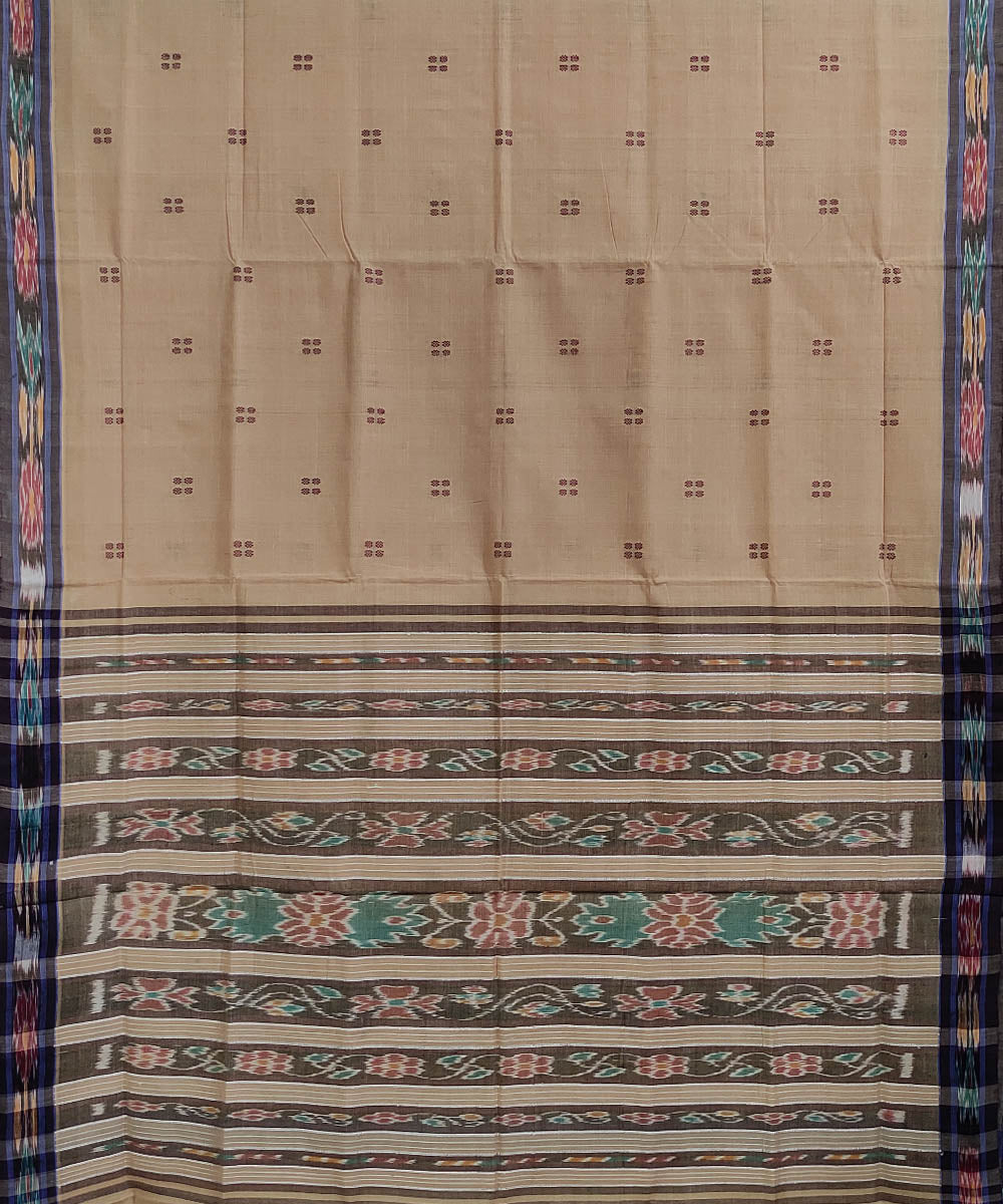 Beige black handwoven cotton odisha ikat saree