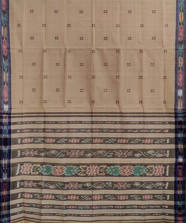 Beige black handwoven cotton odisha ikat saree