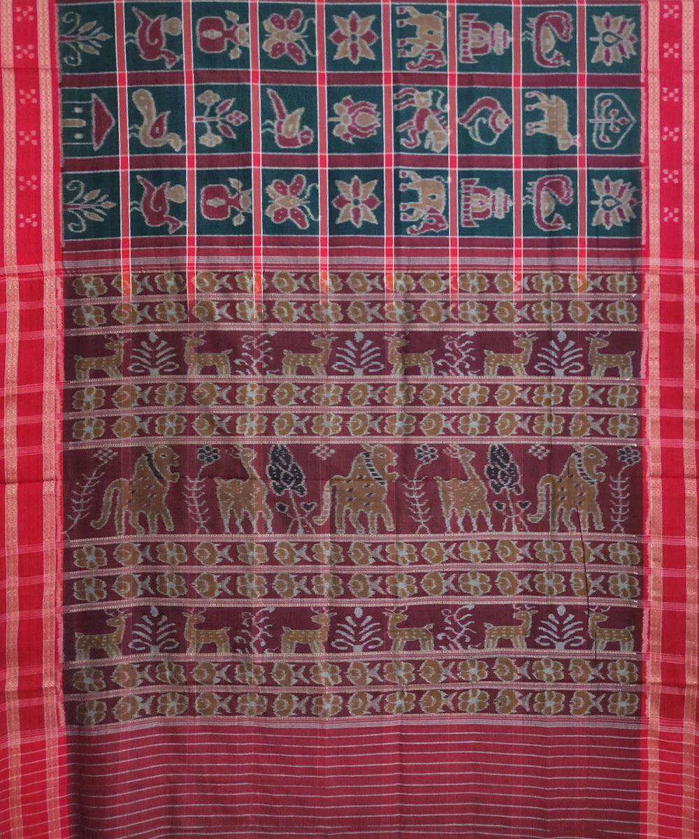 Dark green maroon cotton handwoven nuapatna saree
