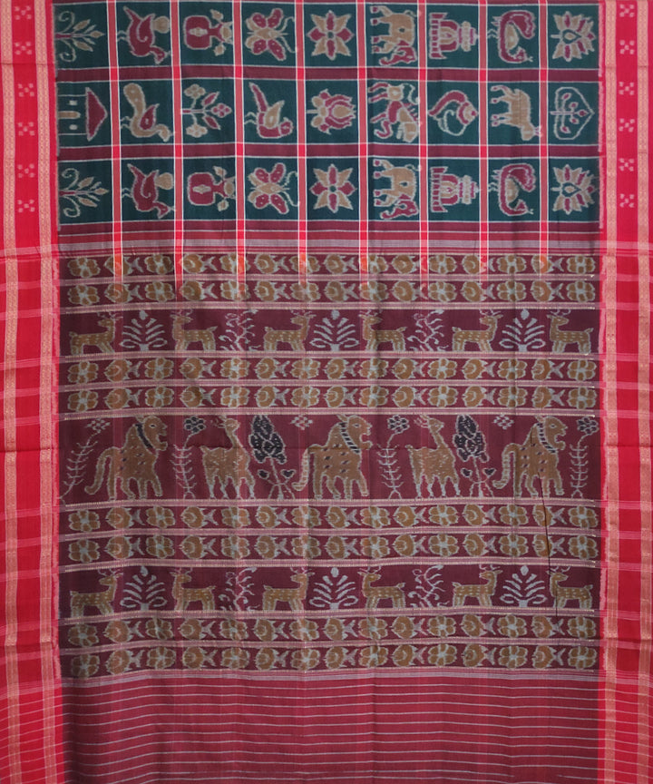 Dark green maroon cotton handwoven nuapatna saree