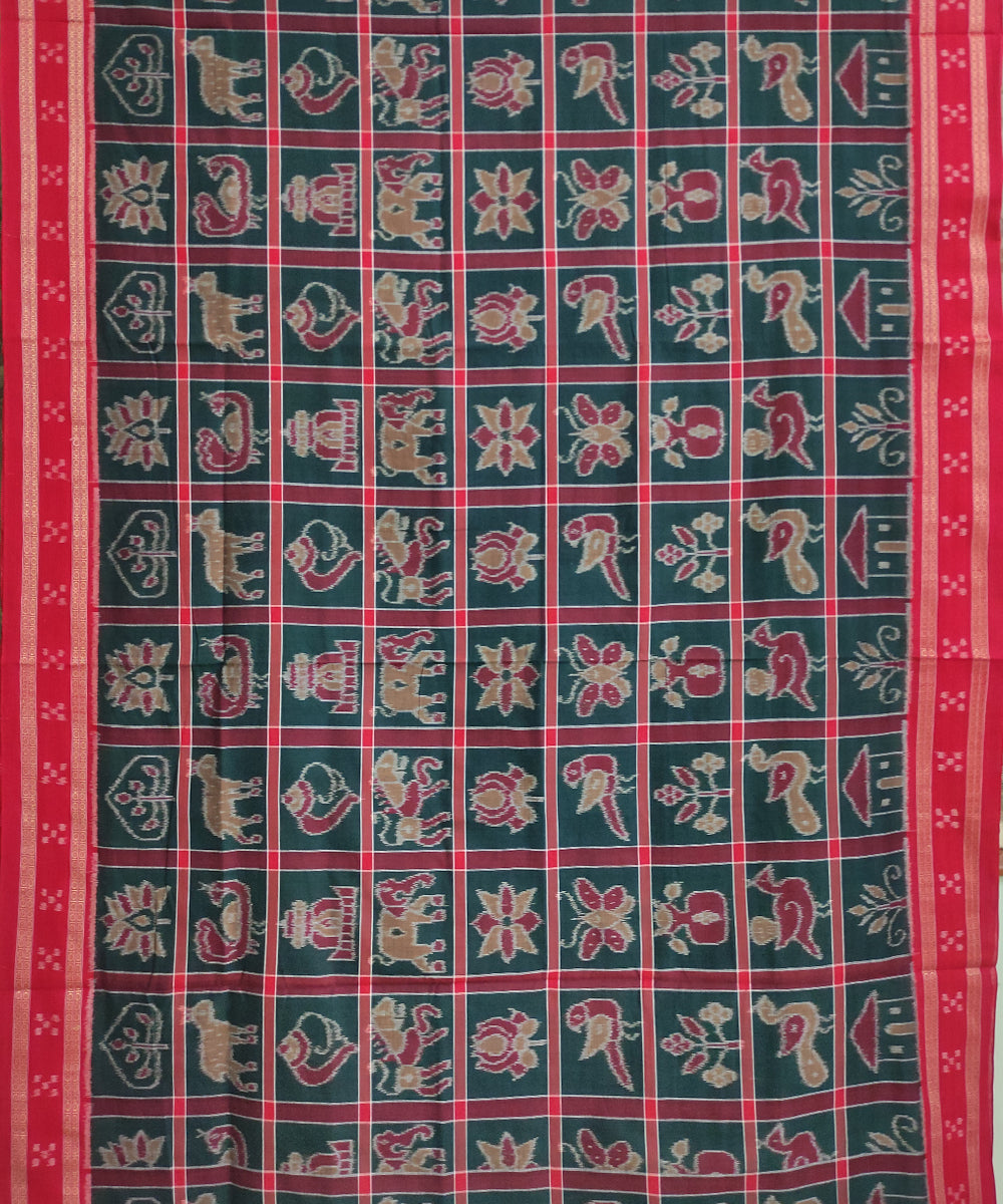 Dark green maroon cotton handwoven nuapatna saree