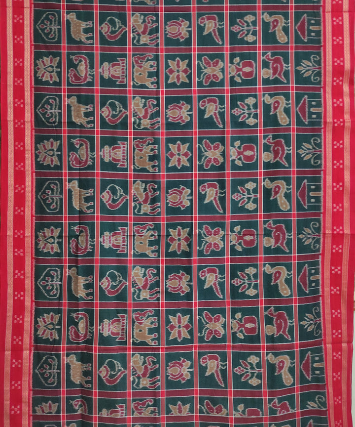 Dark green maroon cotton handwoven nuapatna saree