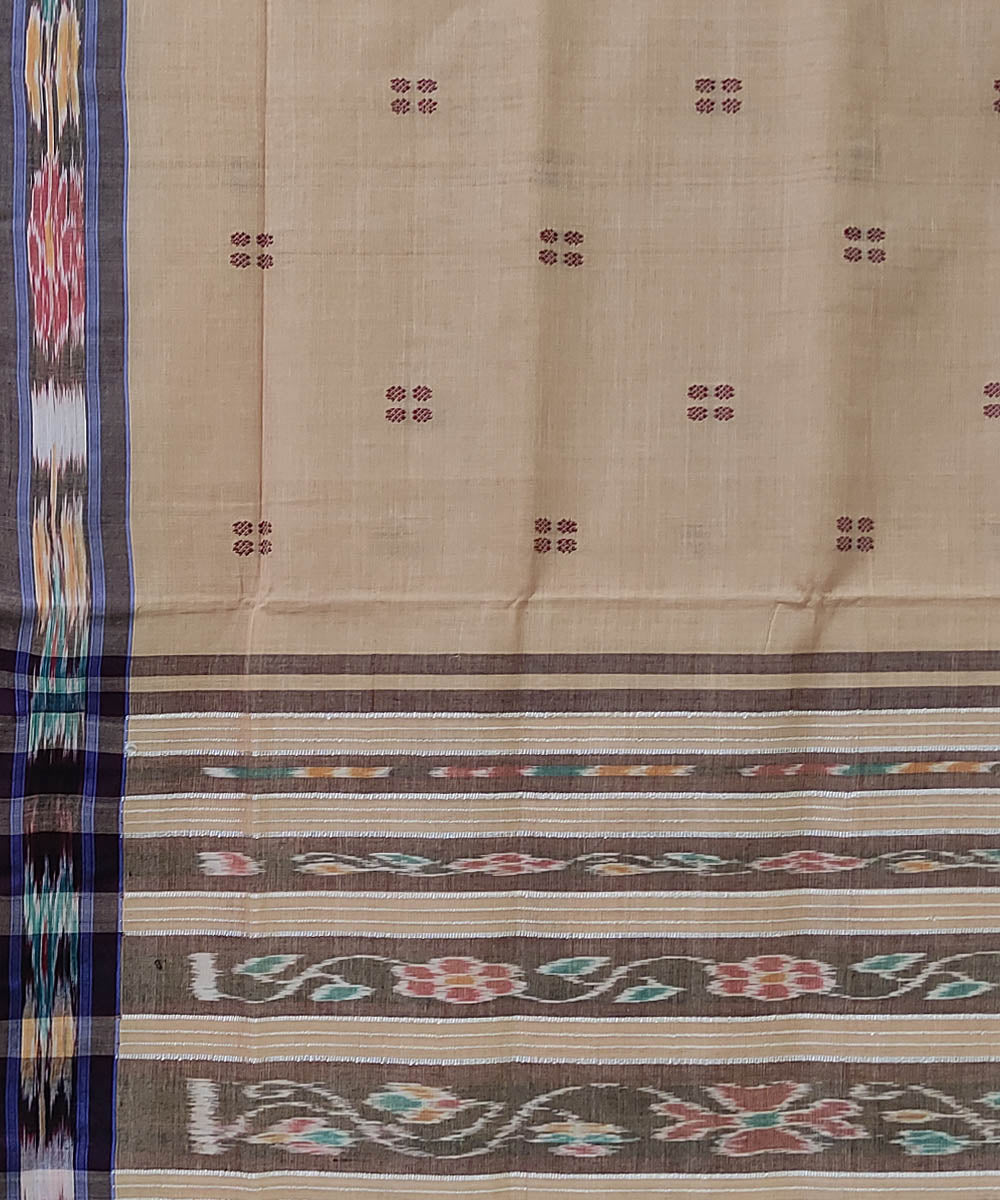 Beige black handwoven cotton odisha ikat saree