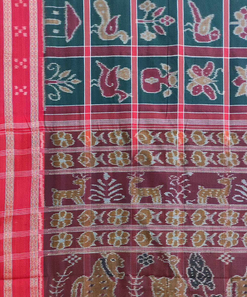 Dark green maroon cotton handwoven nuapatna saree