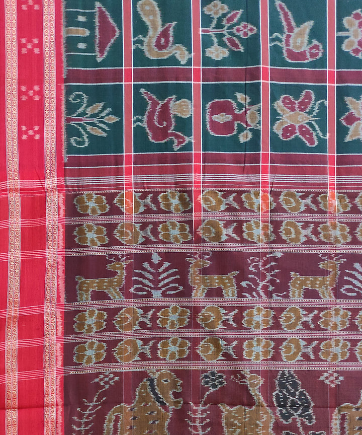 Dark green maroon cotton handwoven nuapatna saree