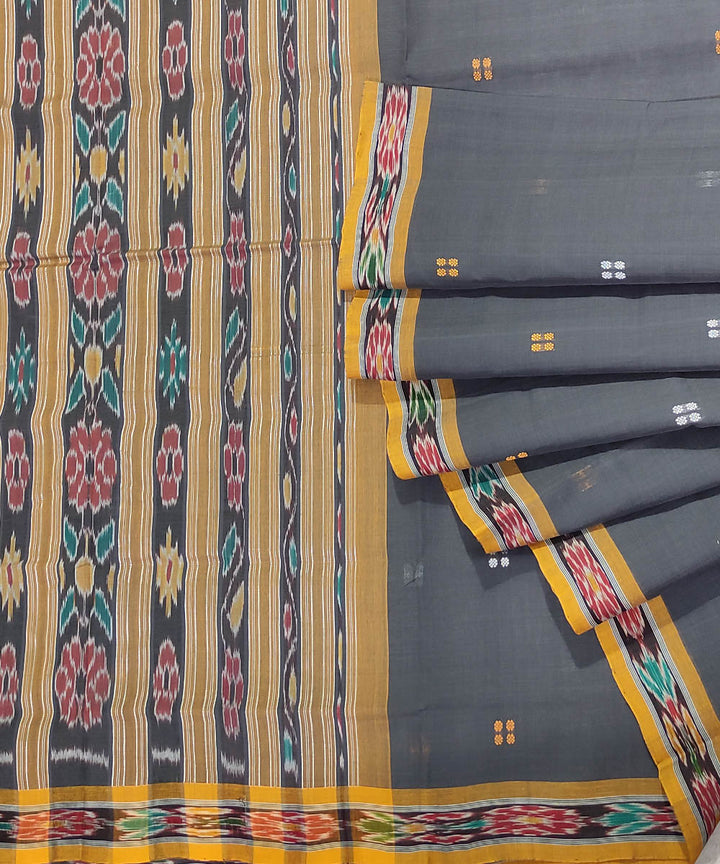 Grey yellow handwoven cotton odisha ikat saree