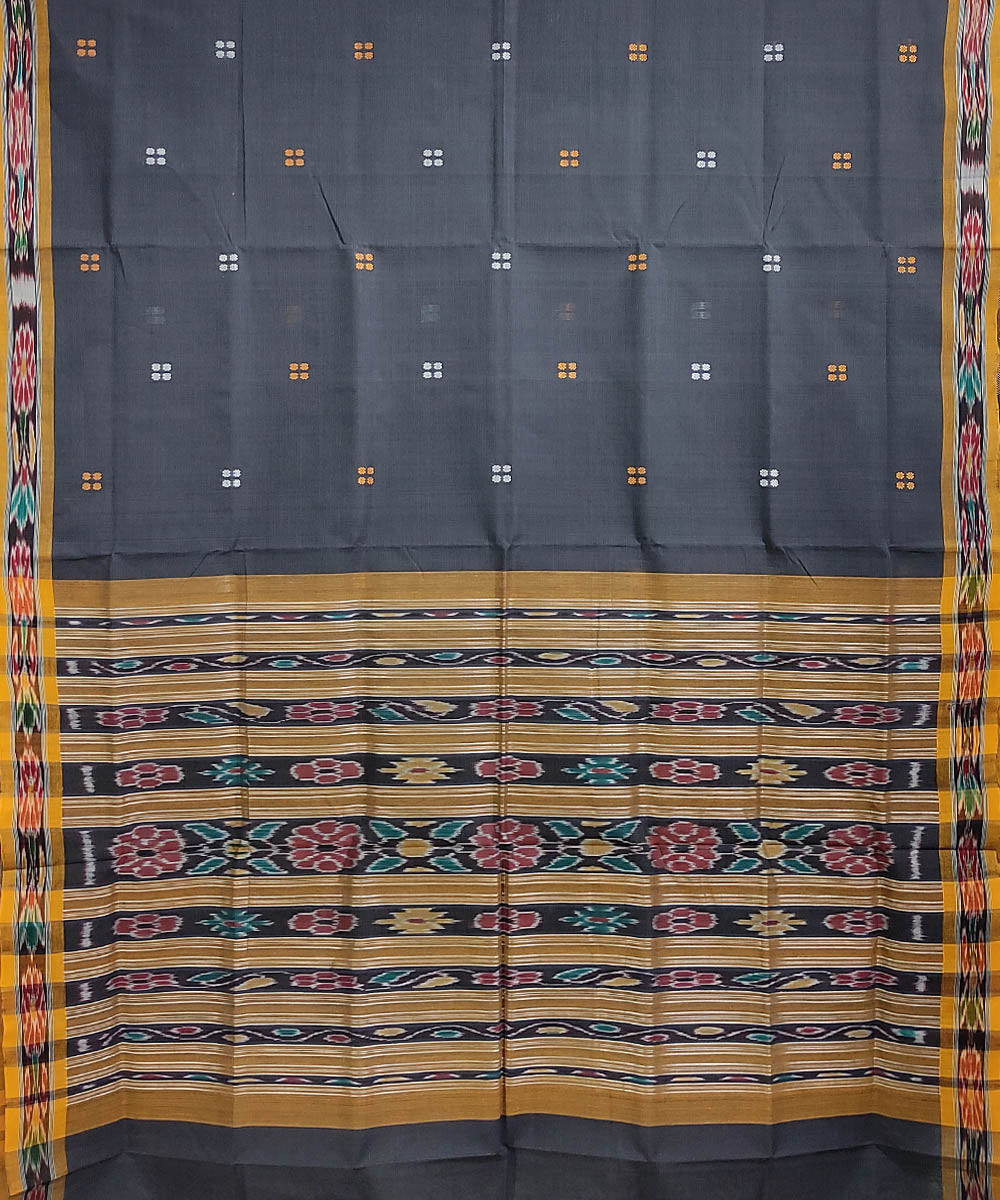 Grey yellow handwoven cotton odisha ikat saree
