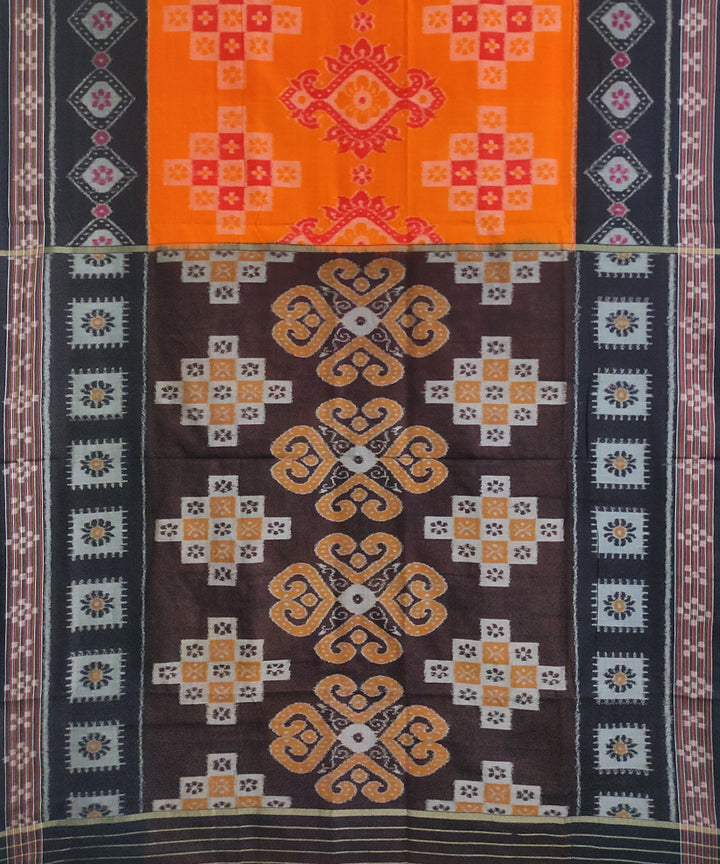 Orange yellow black cotton handwoven nuapatna saree