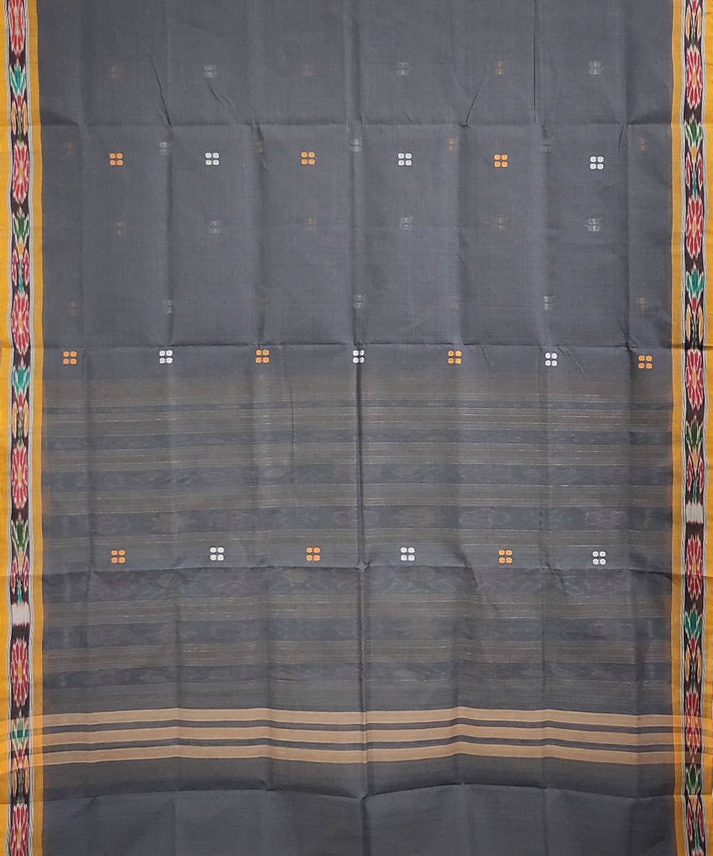 Grey yellow handwoven cotton odisha ikat saree