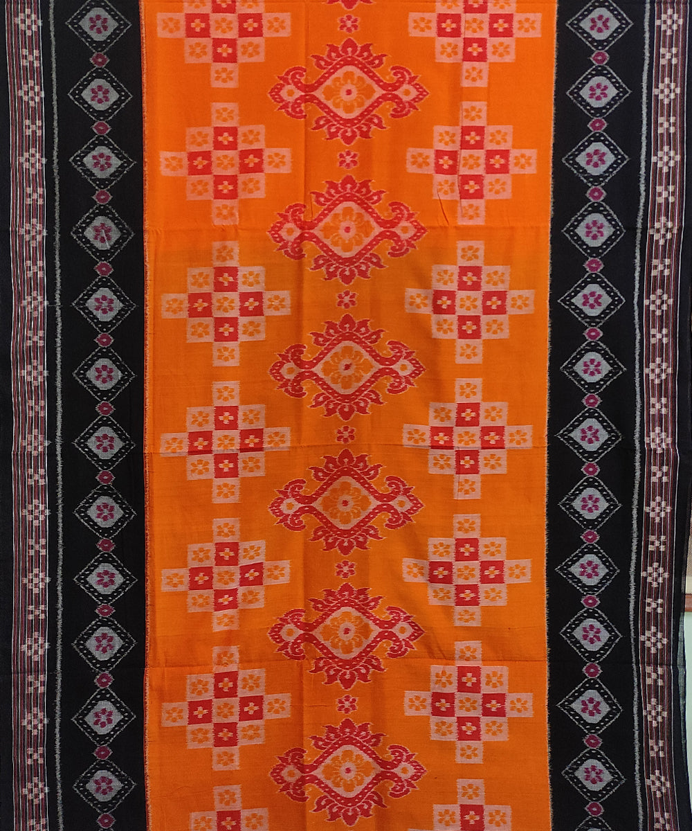 Orange yellow black cotton handwoven nuapatna saree