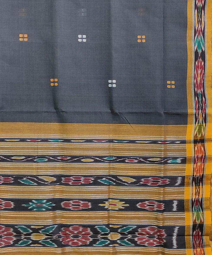 Grey yellow handwoven cotton odisha ikat saree