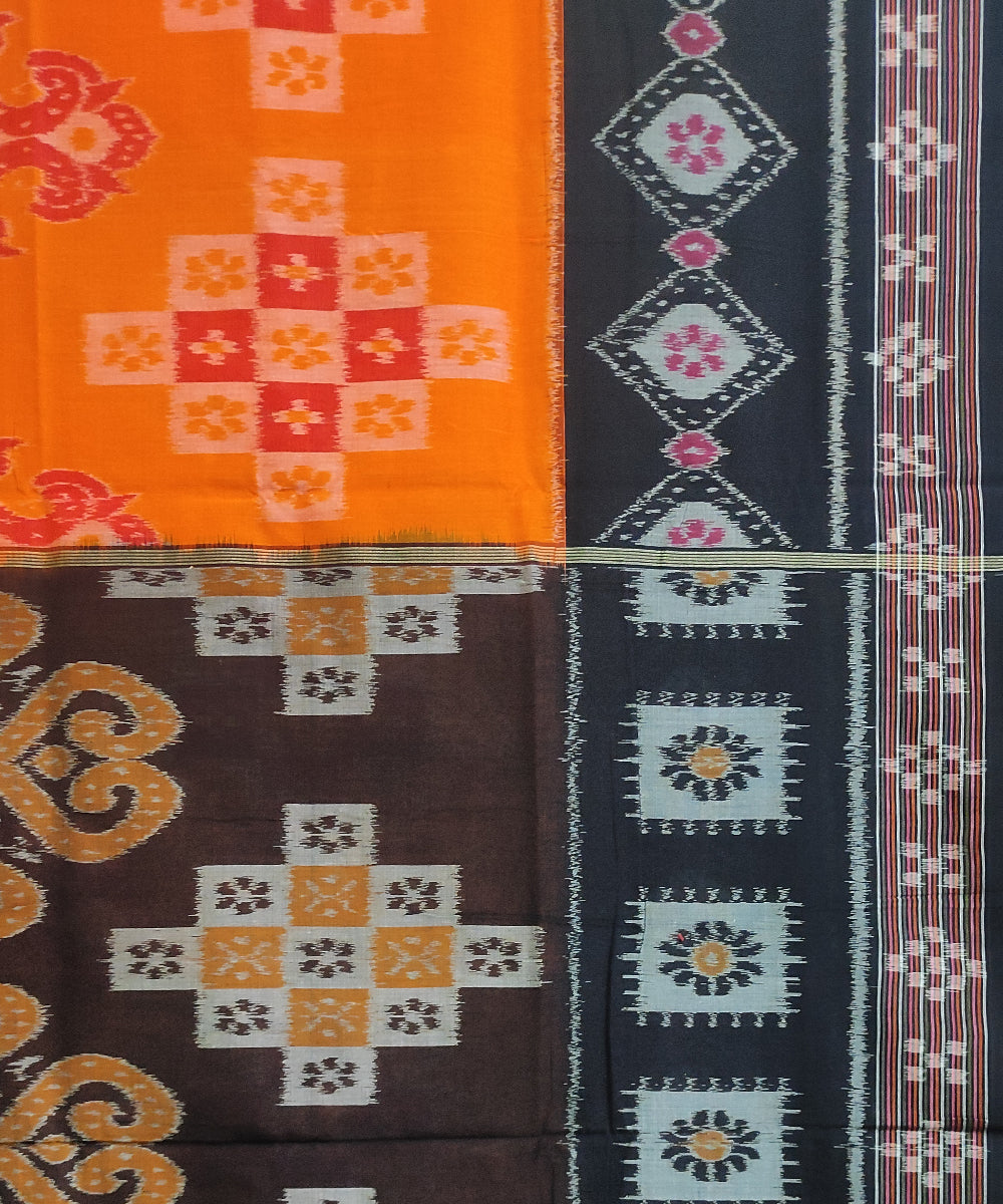 Orange yellow black cotton handwoven nuapatna saree
