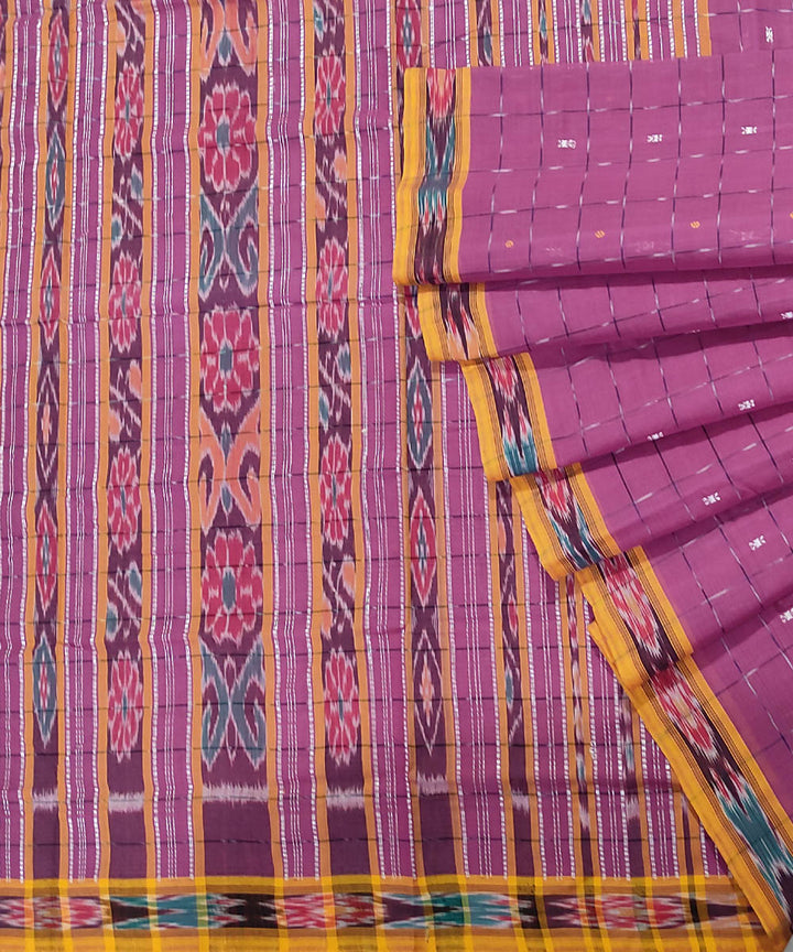 Pink and yellow handwoven cotton odisha ikat berhampuri saree
