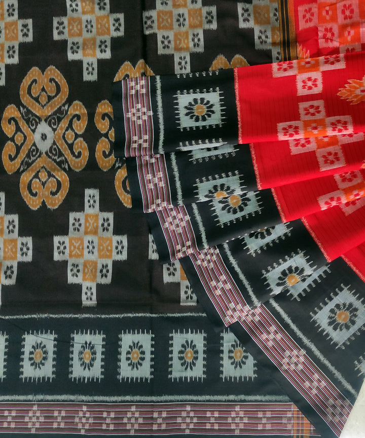 Red black cotton handwoven nuapatna saree