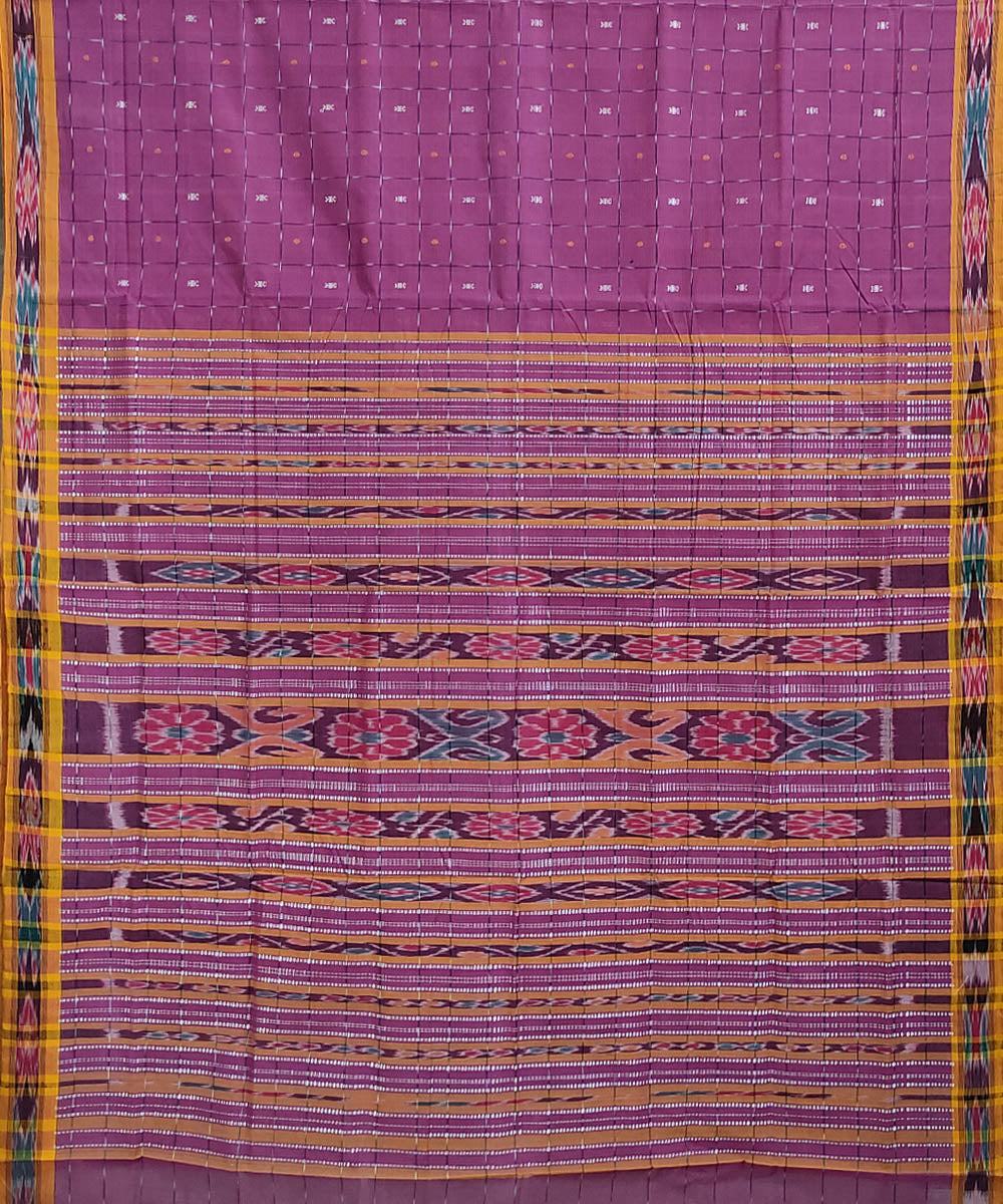 Pink and yellow handwoven cotton odisha ikat berhampuri saree