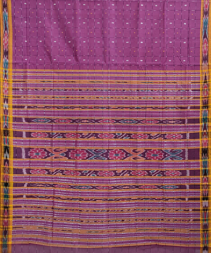 Pink and yellow handwoven cotton odisha ikat berhampuri saree