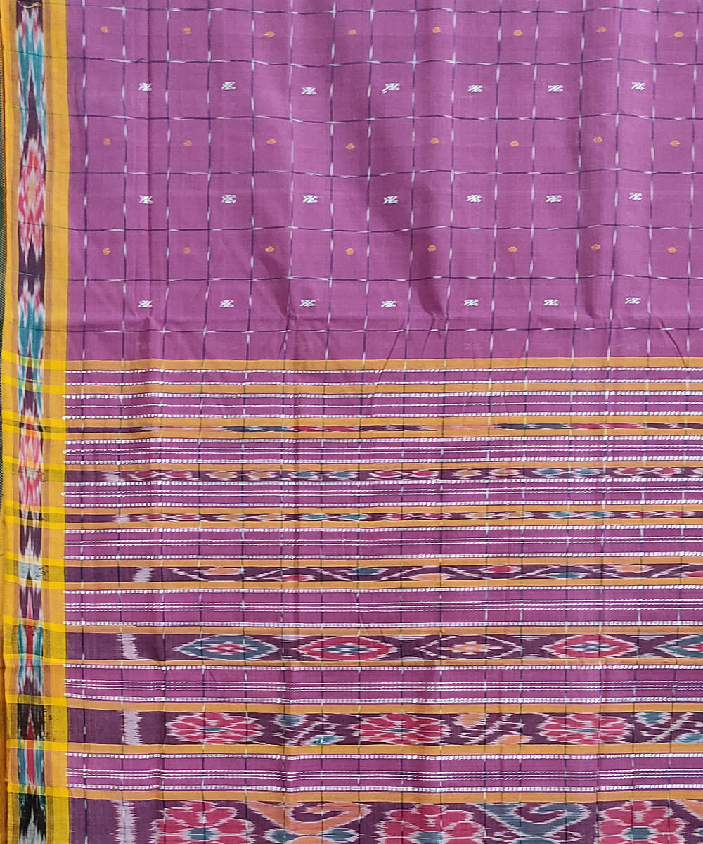 Pink and yellow handwoven cotton odisha ikat berhampuri saree