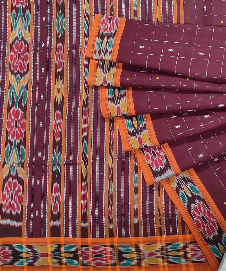 Maroon orange handwoven cotton odisha ikat saree