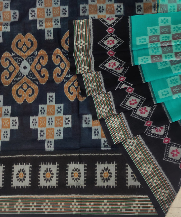 Cyan blue black cotton handwoven nuapatna saree