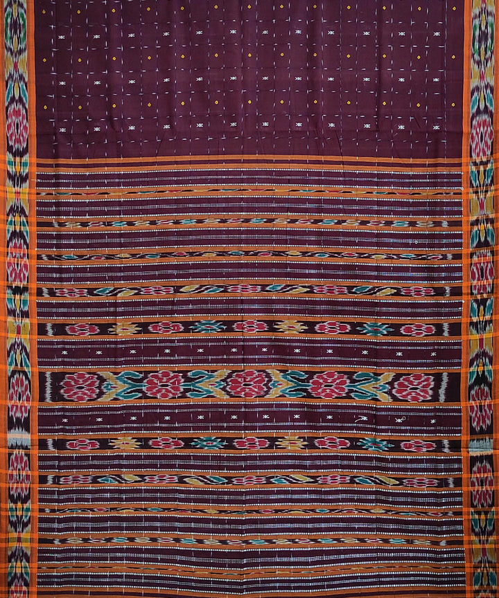 Maroon orange handwoven cotton odisha ikat saree