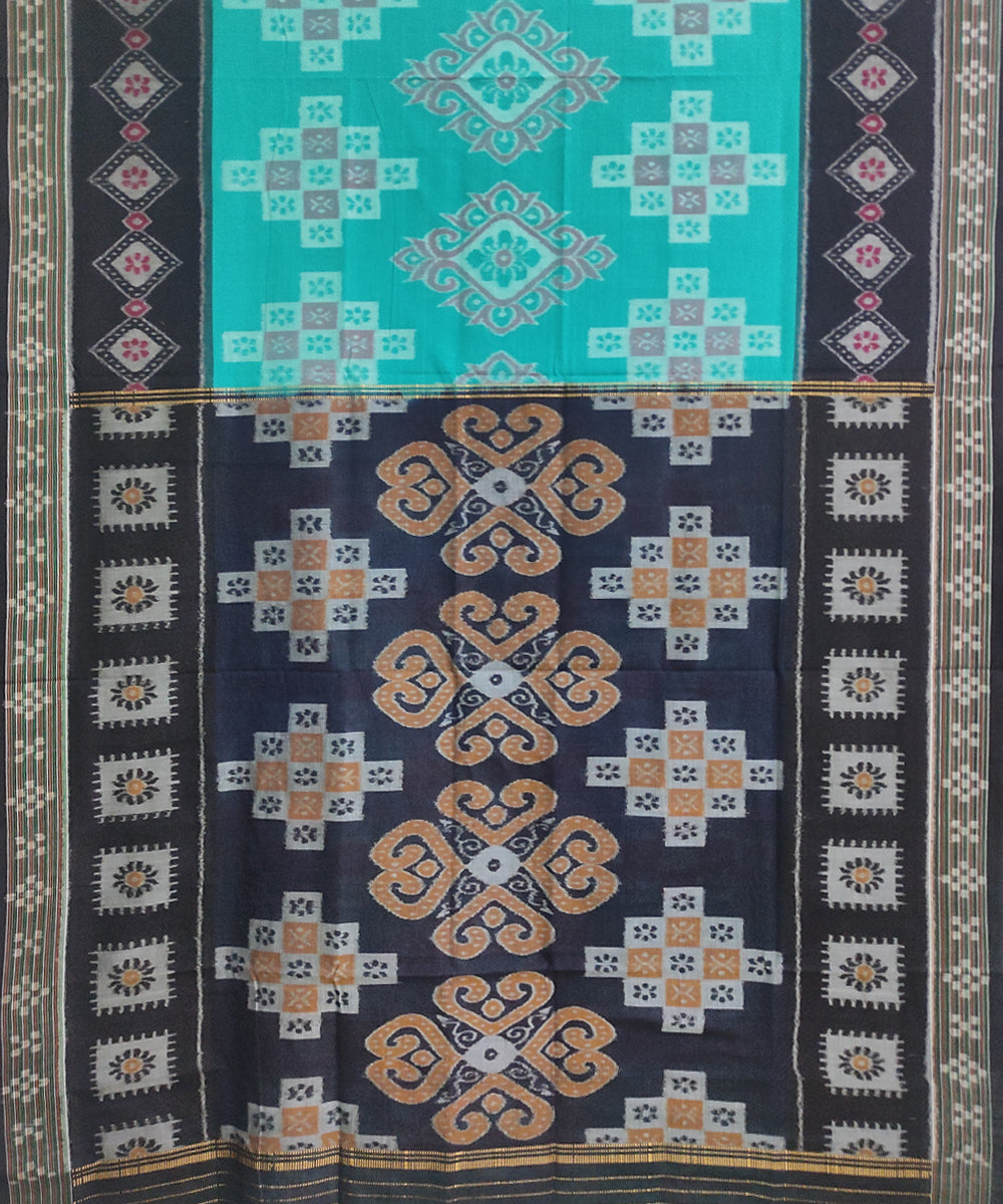 Cyan blue black cotton handwoven nuapatna saree