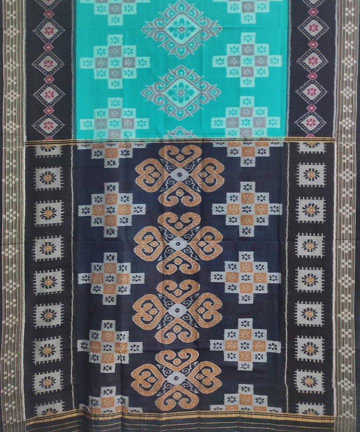 Cyan blue black cotton handwoven nuapatna saree