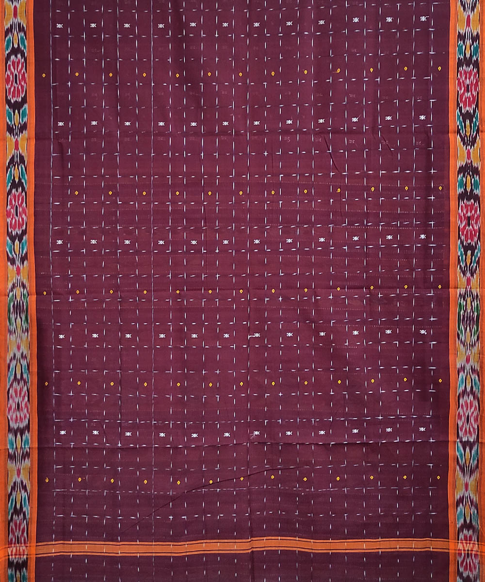 Maroon orange handwoven cotton odisha ikat saree