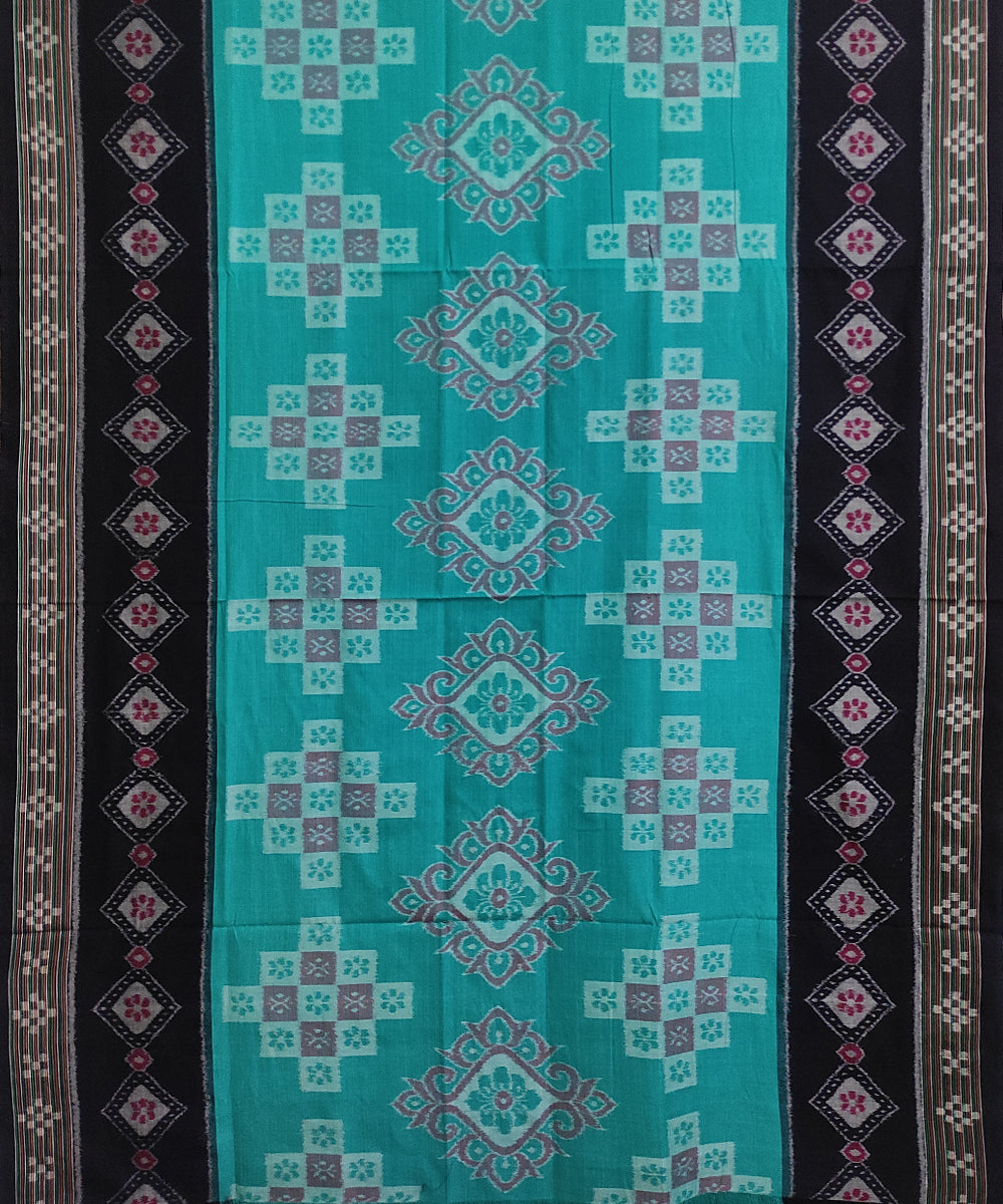 Cyan blue black cotton handwoven nuapatna saree