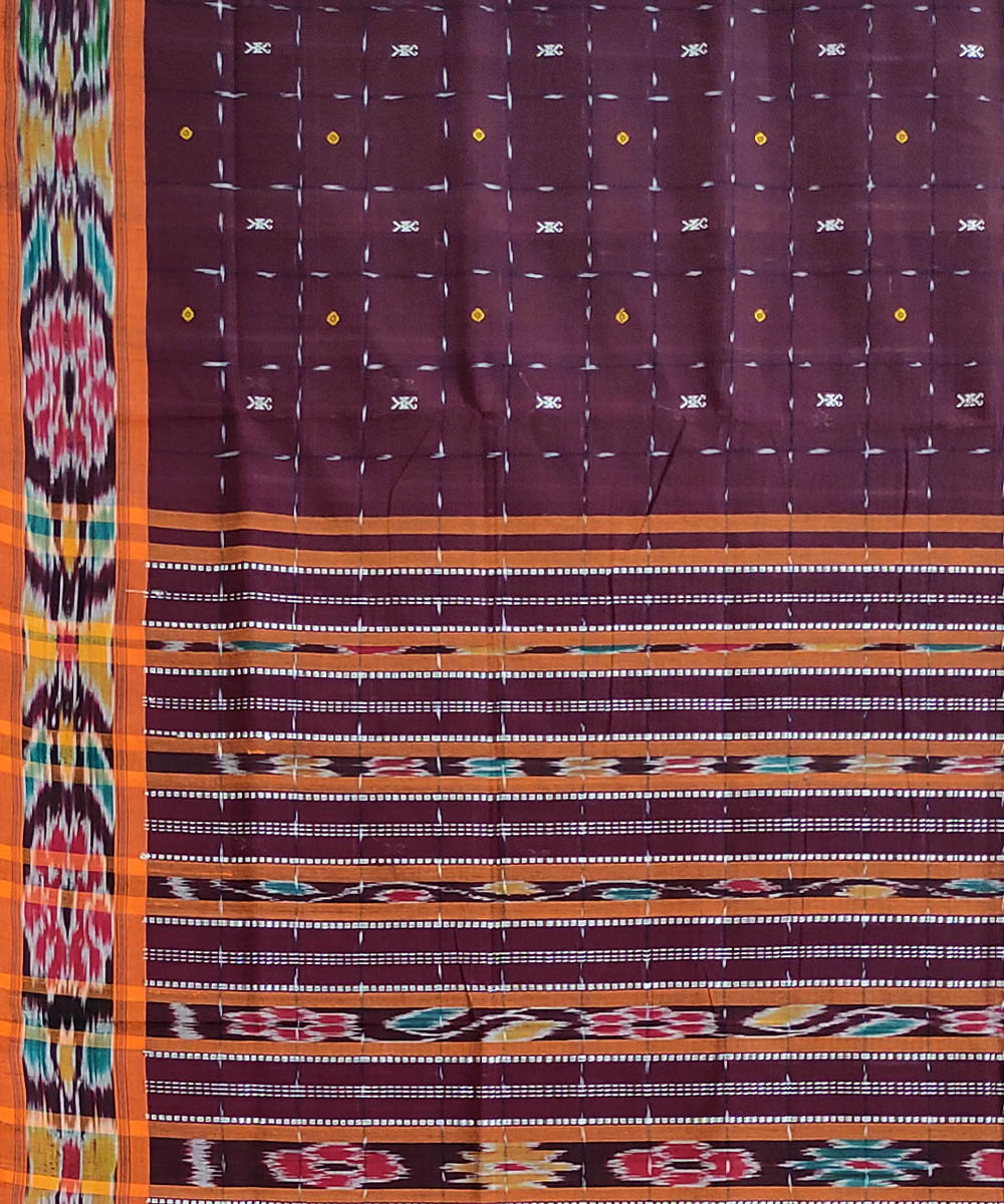 Maroon orange handwoven cotton odisha ikat saree