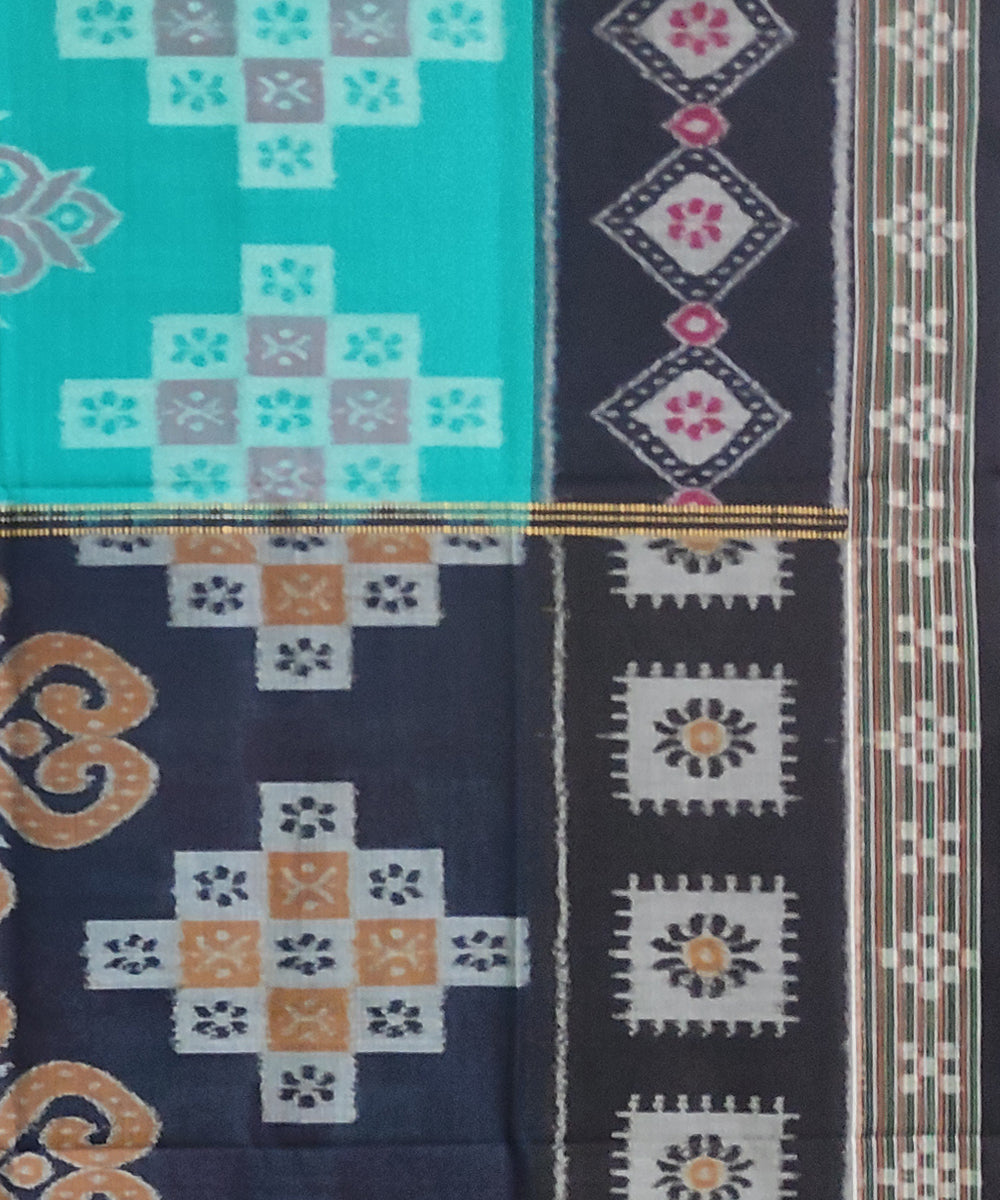 Cyan blue black cotton handwoven nuapatna saree