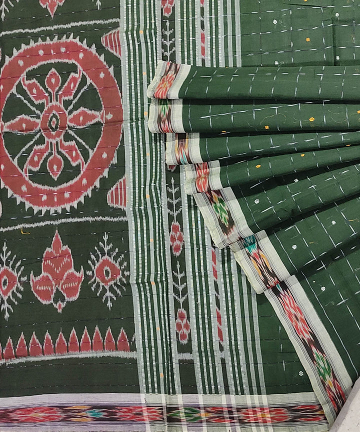 Dark green handwoven cotton odisha ikat saree