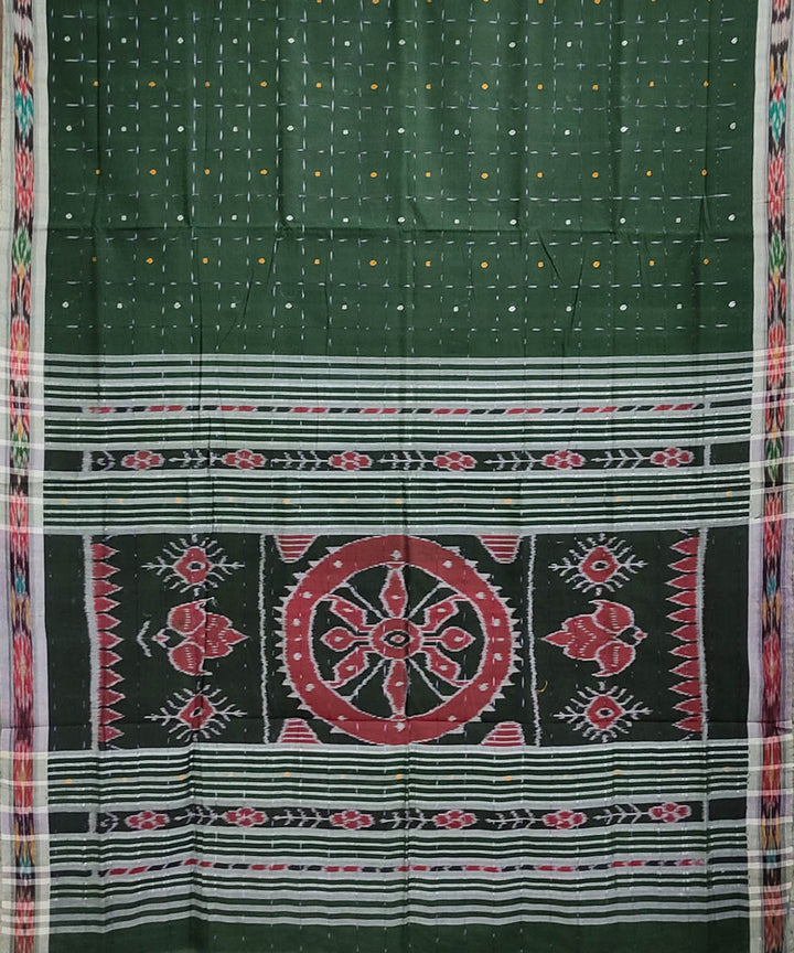 Dark green handwoven cotton odisha ikat saree