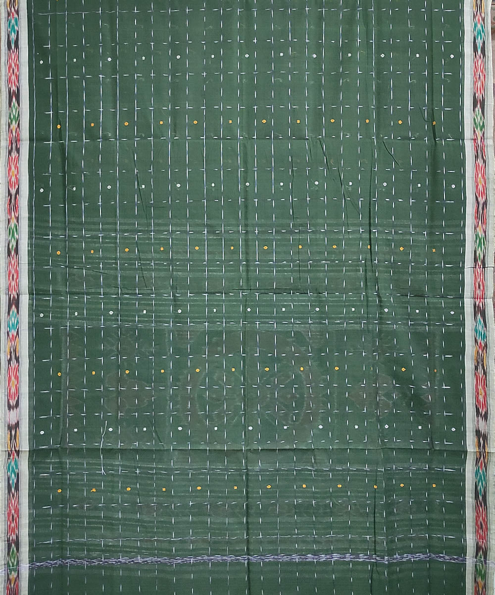 Dark green handwoven cotton odisha ikat saree