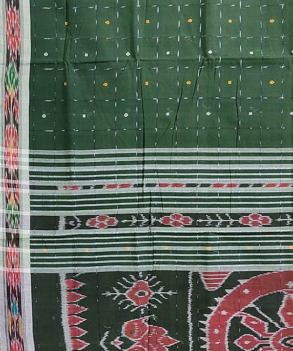 Dark green handwoven cotton odisha ikat saree