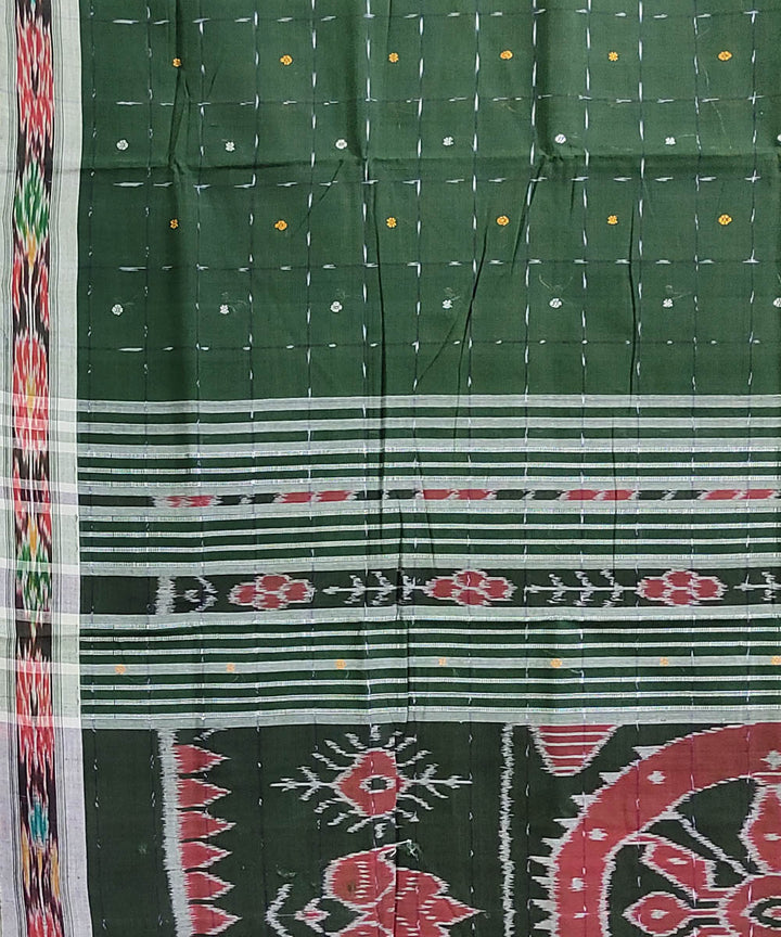 Dark green handwoven cotton odisha ikat saree